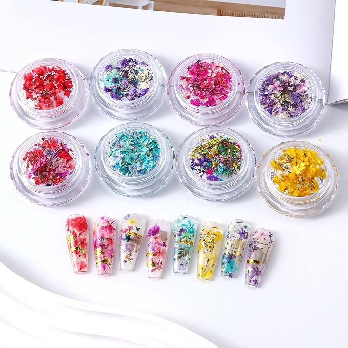 8 Boxs Dried Gypsophila Flowers Nail Art Decoration | Mixed Mini Hydrangea - Image 9