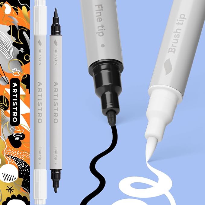 ARTISTRO 2 White & Black Dual-Tip Acrylic Paint Pens by ARTISTRO
