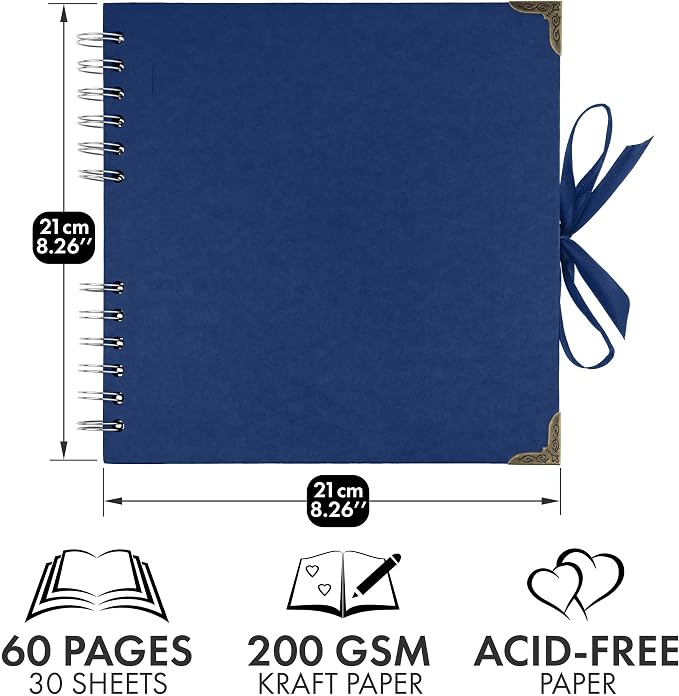 Bstorify Square Scrapbook Photo Albums 8 x 8 Inch Blue Hardcover - Image 2
