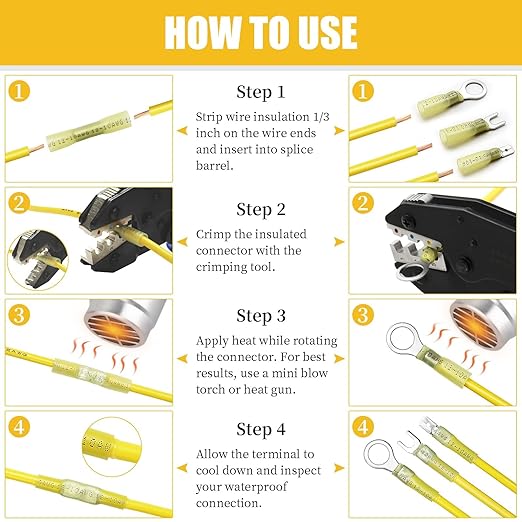 525PCS Heat Shrink Wire Connectors, 22-10 AWG Marine Grade Heat Shrink Butt Connectors, Waterproof Electrical Wire Terminals Kit Insulated Ring Fork Spade Butt Splices for Automotive Boat Truck