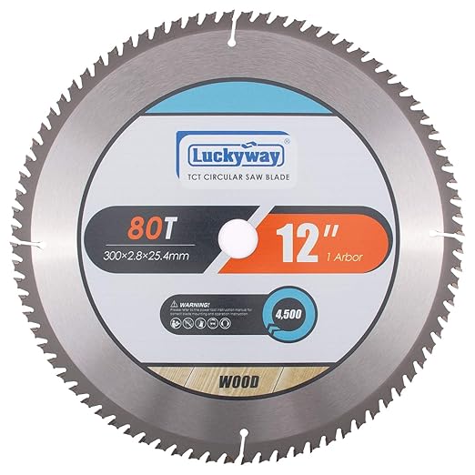 Luckyway 12 Inch Miter Saw Blade 80T with 1 Inch Arbor TCT Circular Saw Blade for Cutting Wood