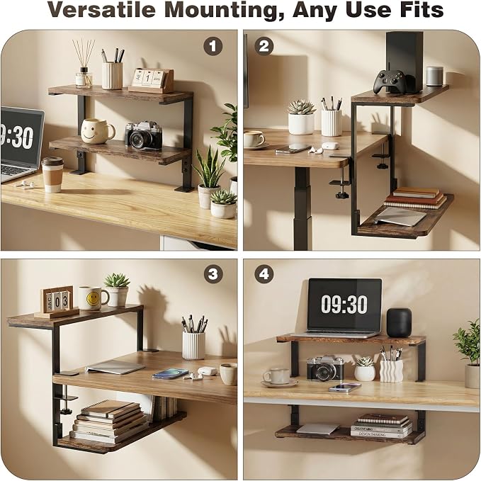 2-Tier Desk Extender, 22-inch Clamp-On Desk Shelf, Height-Adjustable Desktop - Image 4