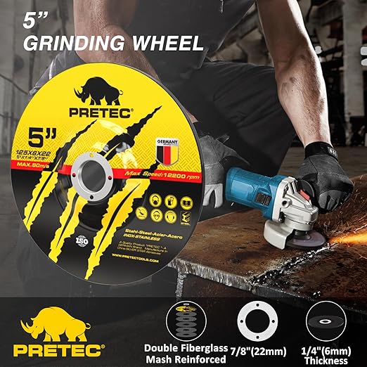Grinding Cutting Wheels 5 inch Set - PRETEC 5" 20 Cut Off Wheels, 3 Grinding Wheels, and 3 Flap Discs for Angle Grinder Cutting and Grinding 5"x 1/24" x 7/8", 20+3+3 PCS, Brown