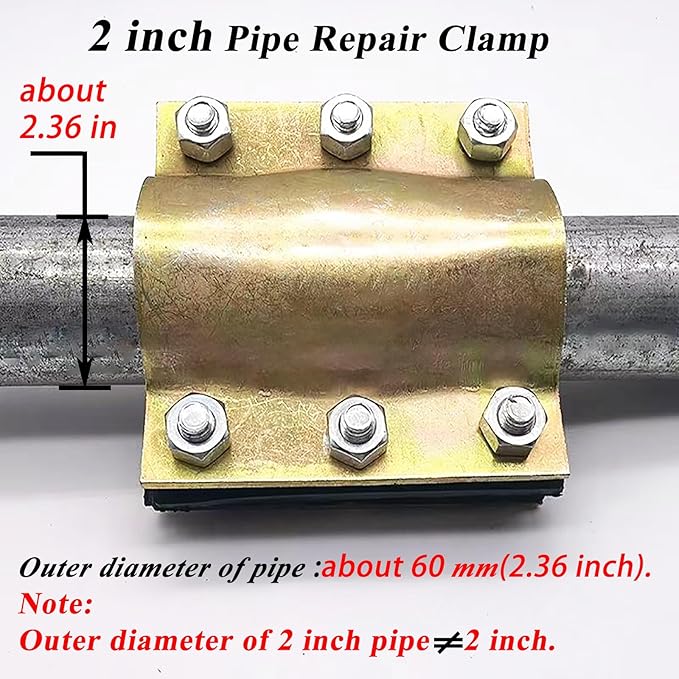 Water Pipe Repair Clamp for 2 inch Pipe(OD of Applied Pipe 2.37 inch),Leak Sealer for Pipes and Plumbing,Length 4.72 inch,Suitable for PE/PPR/Steel/Iron Pipe,Bronze
