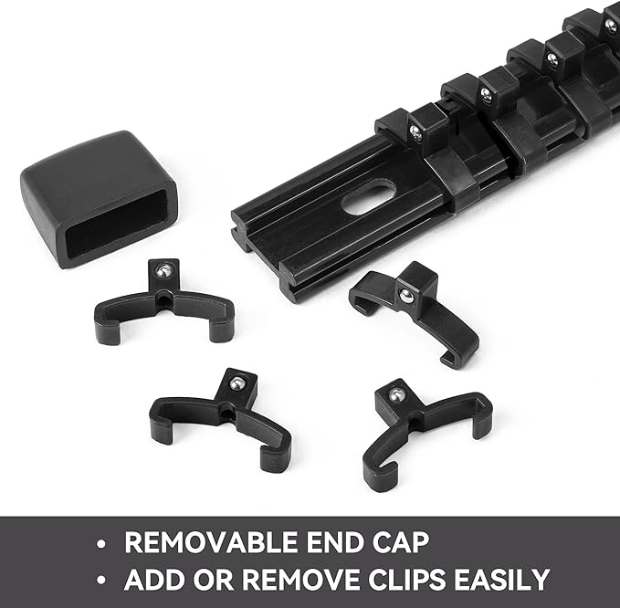 ALOANES 3 PC ABS Socket Organizer, 1/2 Inch Drive Rail Holders, Heavy Duty Racks, Black Rails With Black Clips