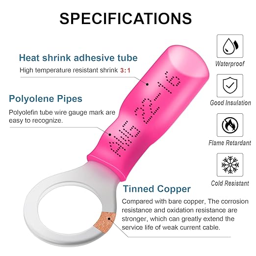 AutCreation 160PCS Heat Shrink Ring Terminals #8 Red 22-16 AWG Marine Grade Electrical Wire Connectors, Tinned Red Copper Resistant Ring Connectors, Insulated Waterproof Crimp Terminals