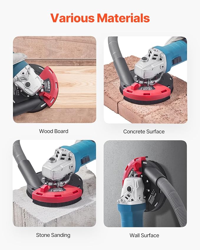 VEVOR Grinding Dust Shroud for Angle Grinder, Universal 4-5 in, Surface Grinder Dust Shroud with 6 Clamping Washers & 5 in Diamond Grinding Cup Wheel, Connect to Vacuum Cleaner, for Wood Concrete Wall
