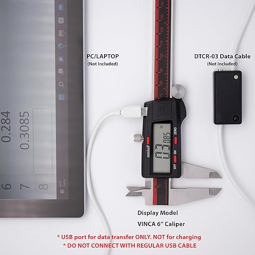 VINCA IP54 Grade Digital Caliper, DCLA-0805 8 Inch/200mm, Inch/Millimeter/Fractions Conversion, Stainless Steel, Large LCD Screen