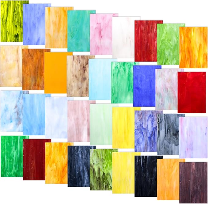 36 Sheets Opaque Stained Glass Bulk Variety Pack, 4 x 6 Inch Mosaic Glass Tiles - Image 8