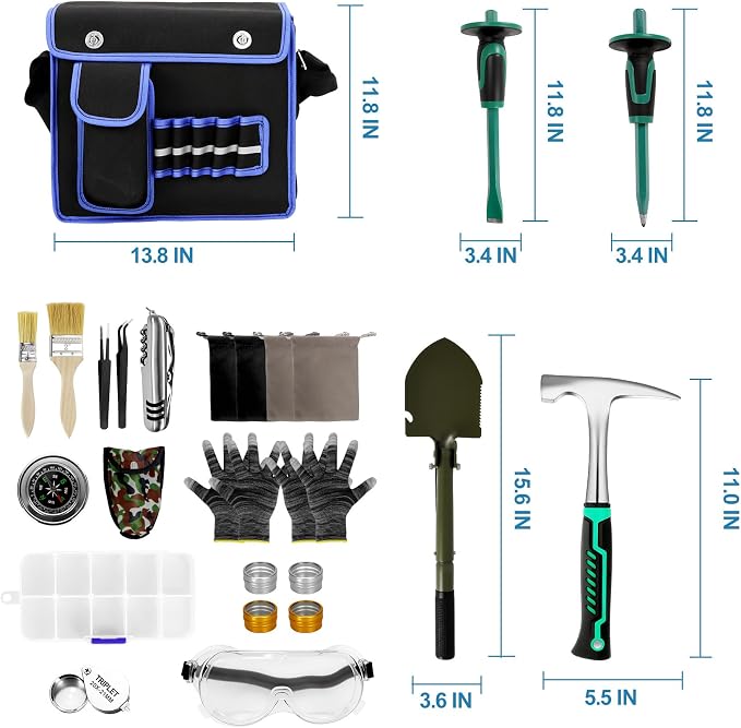 25PCS Rock Hammer Kit for Rock Hounding, Complete Geology Kit - Image 2