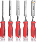 HAUTMEC 5-Piece Wood Chisel Set – High-Impact Drop-Forged CRV Steel, Fully Polished Beveled Edge Blades, Heavy-Duty Strike Cap & Extended Anti-Skid Handle – HT0365