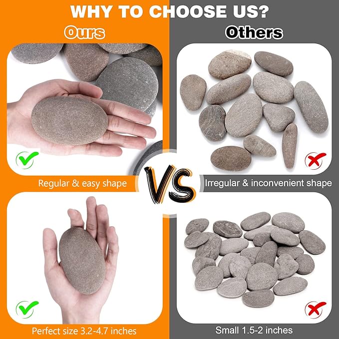 River Rocks for Painting 12 Pcs Large 3.5-5 Inch Flat Smooth Painting Stones - Image 3