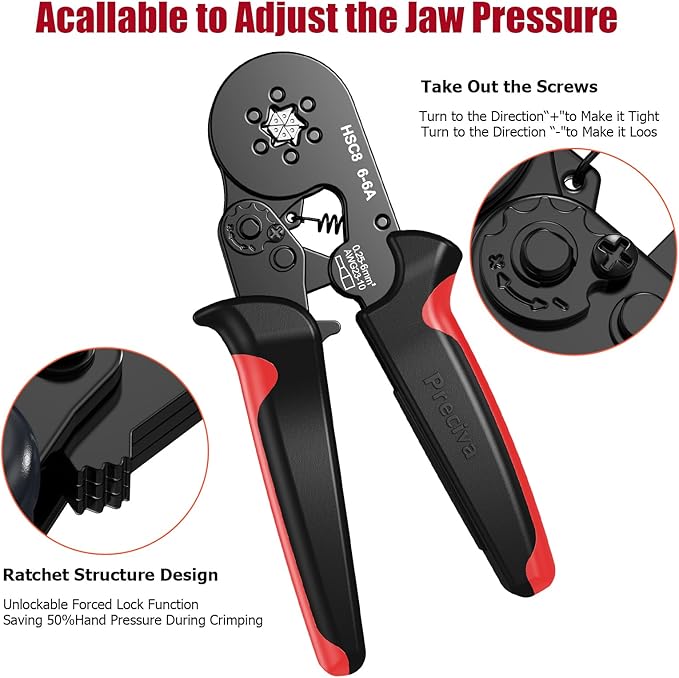 Preciva Ferrule Crimping Tool Kit with 1900PCS Wire Connectors, Hexagonal AWG23-10 Sawtooth Self-Adjustable Ratchet Wire Terminals Crimper Kit