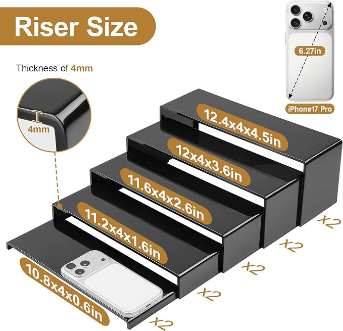 ANDGOO 10 Pack Large Acrylic Display Stands, 2 Set Rectangular Display Stands - Image 3