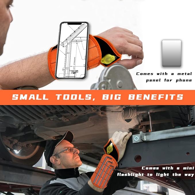 Magnetic Wristband with Flashlight & Magnet Pedal for Holding Screws, Magnetic Wristband Tool Belt for Holding Screws Nails Drill Bits, Cool Handy Gadget Gifts for Fathers, Husband Who Have Everything