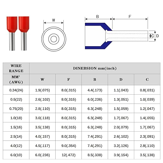 XHF 200 PCS AWG 10/6.0mm² Wire Ferrules Insulated Copper Crimp Connectors, Crimp Pin Cord End Terminals Black