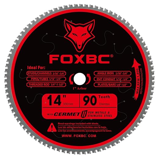 FOXBC 14 Inch Stainless Steel Metal Cutting Saw Blade 90 Tooth for Evolution 14 Inch Metal Saw and Other Low RPM saws, Cermet Carbide Up to 5X Longer Life