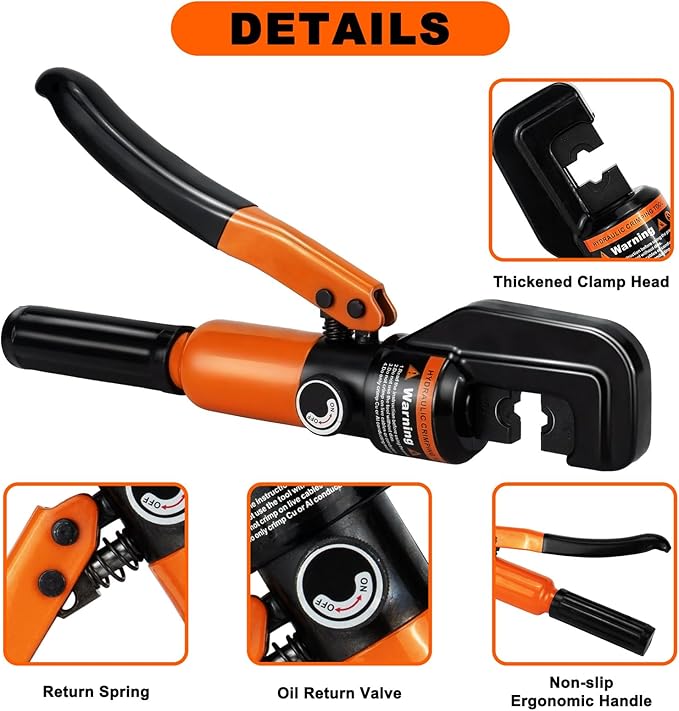 Sanuke Hydraulic Crimping Tool 10 Tons 12 AWG to 2/0 AWG, Battery Cable Lug Wire Terminal Crimper with 9 Die Sets, 1/8” Wire Rope Crimping Tool