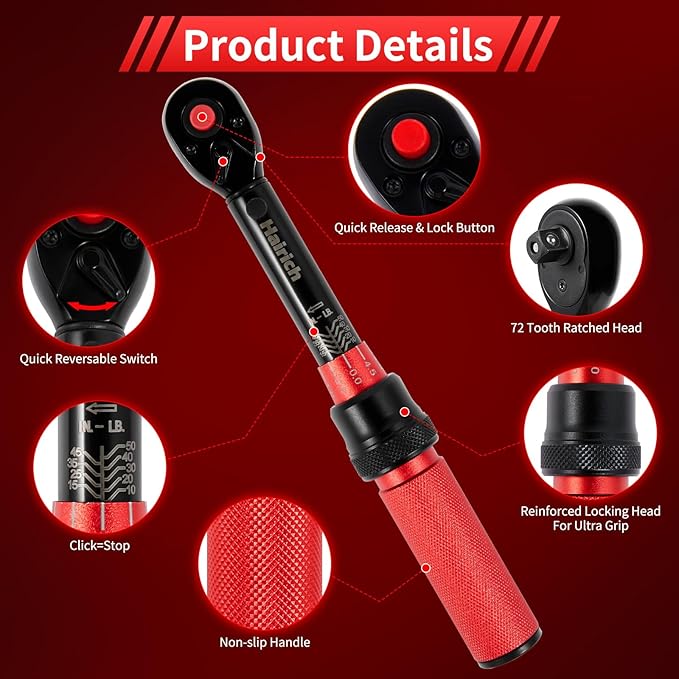 1/4-Inch Drive Click Torque Wrench, Dual-direction Adjustable Torque Wrench 10-50in.lb/1.1-5.7Nm, 72 tooth High Precision Small Torque Wrench with Dual Range Scales for bike, motorcycle