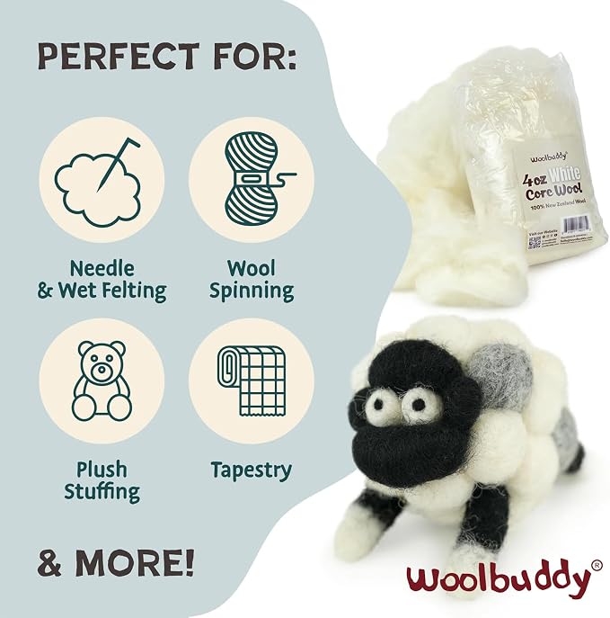 Woolbuddy Core Wool 1lb for Needle Felting, Handmade Wool Roving for Needle - Image 6