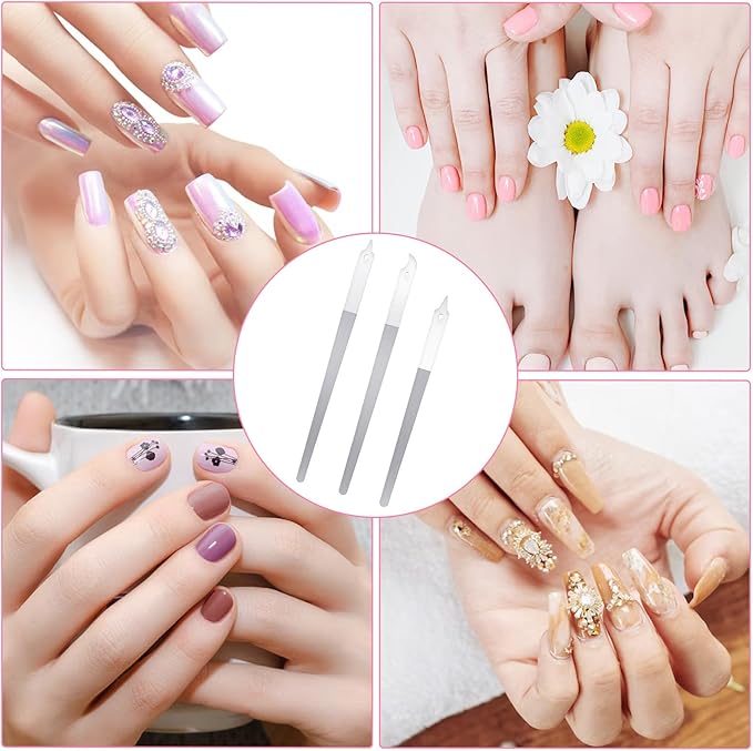Stainless Steel Diamond Dust Nail File 5 PCS Professional Metal Nail Files with Sharp Pointed Tip Non-Slip Double Sided Manicure Pedicure Tools for Fingernails & Toenails Care Essentials