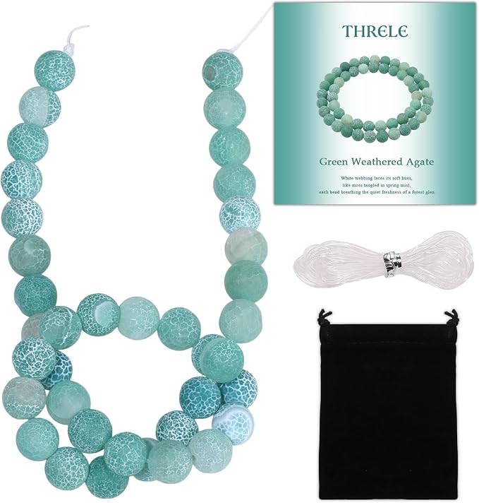 10mm Matte Green Weathered Agate Bead, 15-Inch Matte Round Loose Stone Beads by THRELE