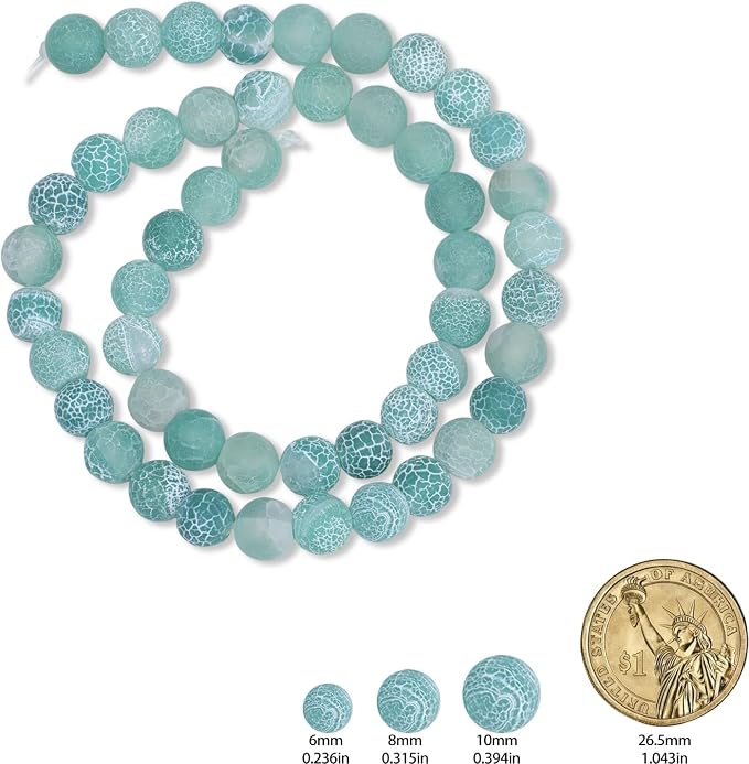 48pcs Natural Matte Green Oxidized Gemstone Beads，8mm Frosted Round Loose Stone - Image 2