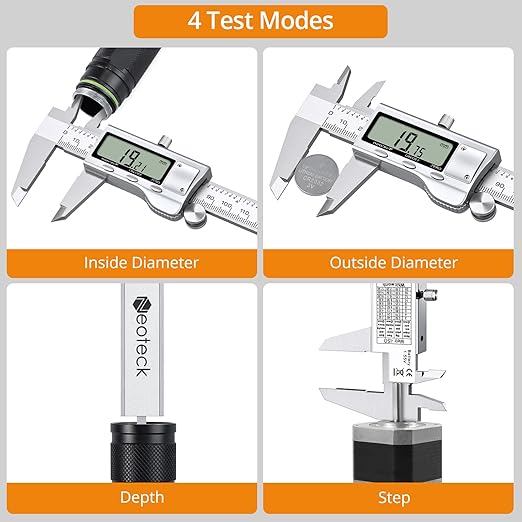 Neoteck 8 inch Digital Caliper Vernier Caliper Stainless Steel LCD Display Digital Caliper Measuring Tool with Fraction/Inch/MM Conversion Used for Inside and Outside Diameter,Depth,Step Measurement