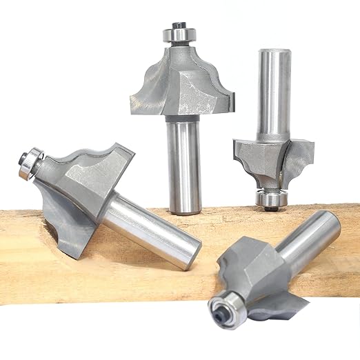 4Pcs Wavy Edge Molding Router Bits,1/2" Shank,3/4",7/8",1-1/8",1-1/4" Cutting Height for Wood Table Edging,Picture Frames Profiling,Furniture Moulds Projects with Bearing Guided