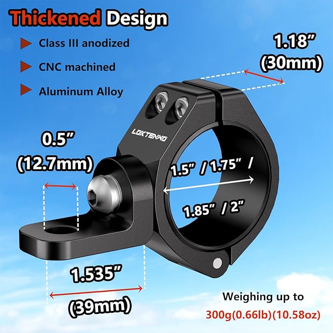 Thicken UTV LED Light Bar Mounts 2PCS, Heavy Duty CNC Aluminum 360° Adjustable Whip Light Mount Light bar Mounting Bracket, Fit 1.5''/1.75''/1.85''/2''/2.1'' Roll Cage