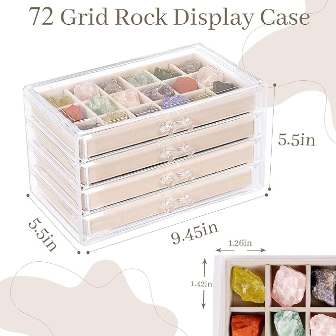 Bfttlity Acrylic Rock Display Case, 72 Grids Rock Collection Box - Image 2