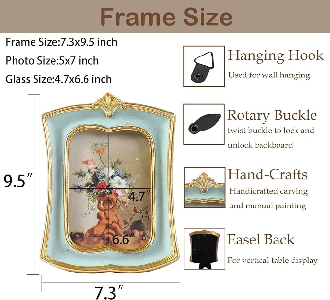 Vintage Picture Frame 5x7 Antique Ornate Photo Frame Tabletop and Wall Hanging - Image 4