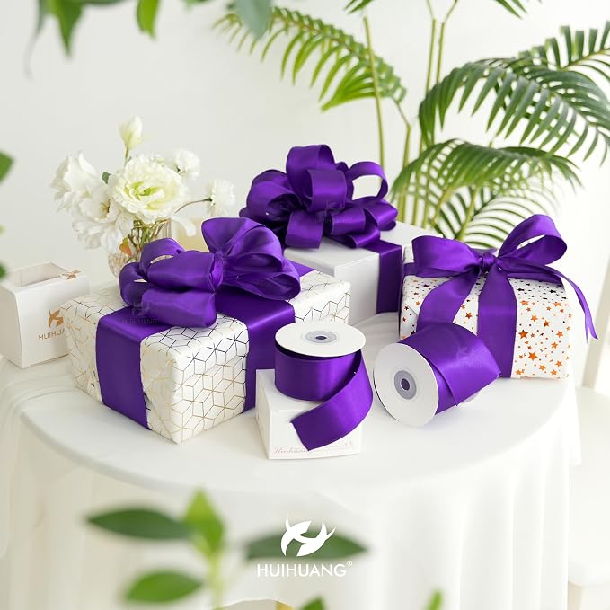 HUIHUANG Purple Satin Wired Ribbon 1-1/2 inch Dark Purple Wire Edge Ribbon - Image 5