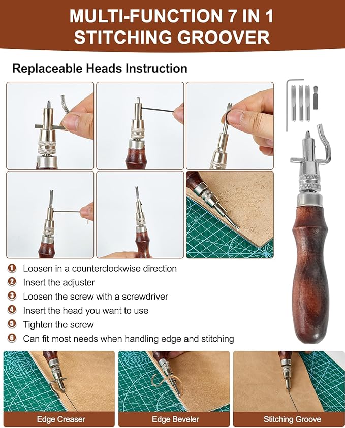 Vorhixa Leather Tooling Kit - Leather Working Tools & Stamps for Crafting, Cutting, Stamping, Sewing, Stitching, Engraving & Sanding - Complete Craft Kit for Adults and Begineers