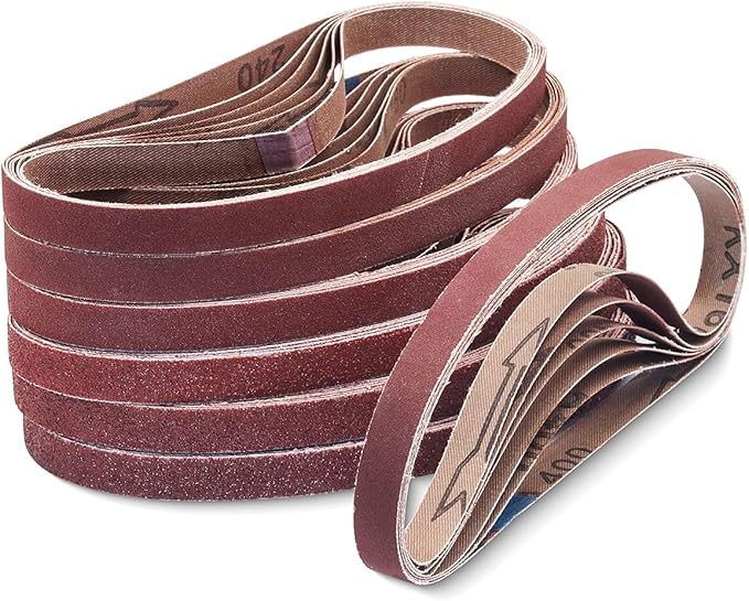 42 Pcs 3/8 x 13 Inch Sanding Belts,3/8x13 Sanding Belts Sandpaper for Air Belt Sander,6 Each of 40/60/80/120/180/240/400 Grits Abrasive File Belts for Wood Sanding and Metal Polishing