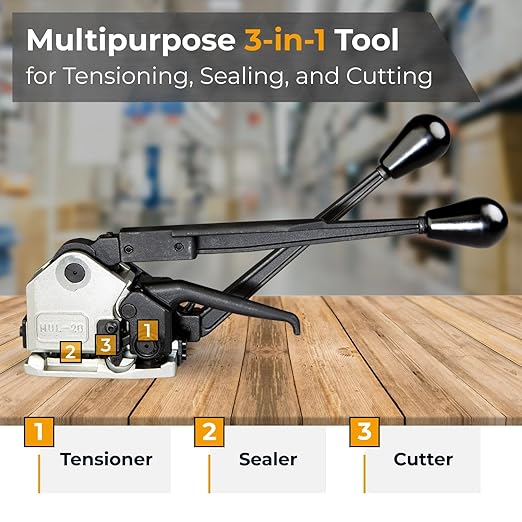 Teknika MUL-20 Heavy Duty Sealless Combination Tool for High Tensile Steel Strapping, Adjustable for 1/2" and 5/8" Strap Width