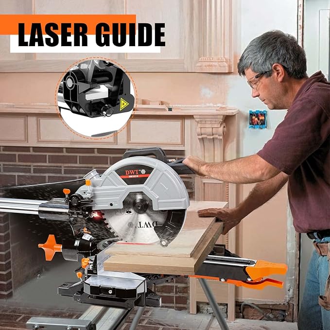 Sliding Compound Miter Saw with 3 Blades, 15A 10", Double Speed (4500 RPM & 3200 RPM), Bevel Cut (0°-45°) with Laser, Extension Table, Iron Blade Guard, Cutting Wood, PVC or Soft Metal