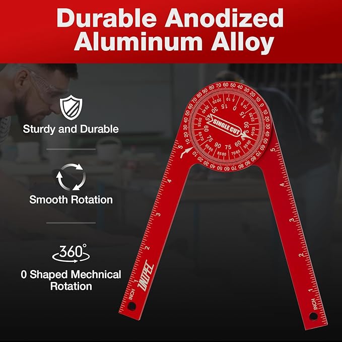 7.3 Inch Aluminum Miter Saw Protractor,Rust Proof Angle Finder Precision Laser Engraved Scales and 360 Degree Rotation Function