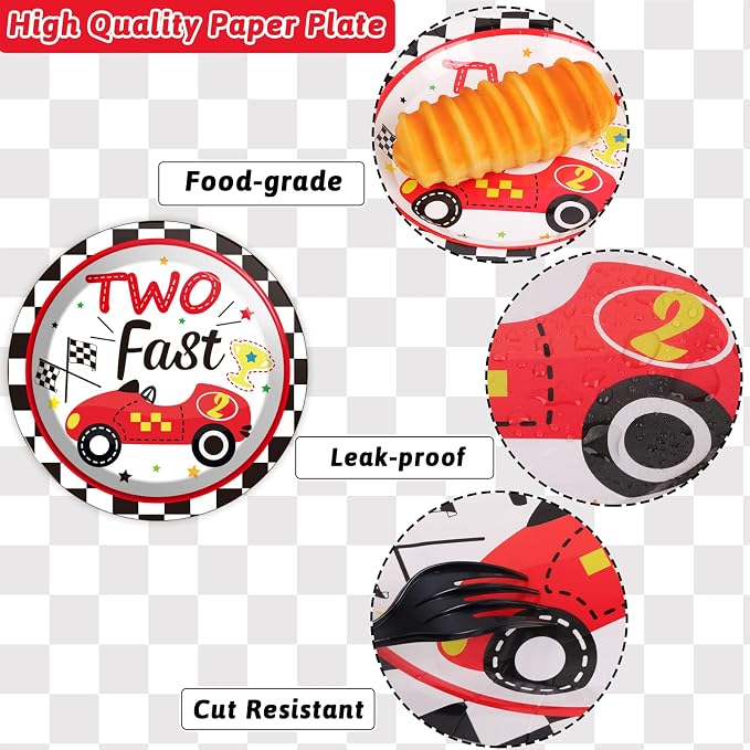 96pcs Two Fast Plates and Napkins Race Car Party Decorations Racing 2 fast - Image 4