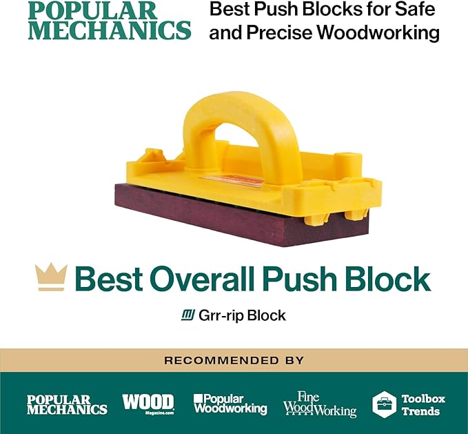 MICROJIG - GRR-RIP BLOCK Smart Push Block for Router Table, Jointer, Band Saws, and Table Saws, Includes 4 Auto-Drop Smart Heels, Extreme Grip, GB-1, Yellow/Green