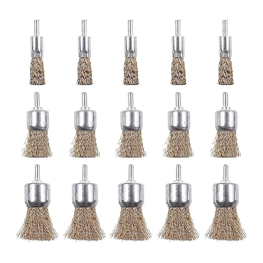 Rocaris 15 Pack Brass Coated Wire Brush Wheel & Cup Brush Set with 1/4-Inch Shank, 3 Sizes Coated Wire Drill Brush Set Perfect for Removal of Rust/Corrosion/Paint