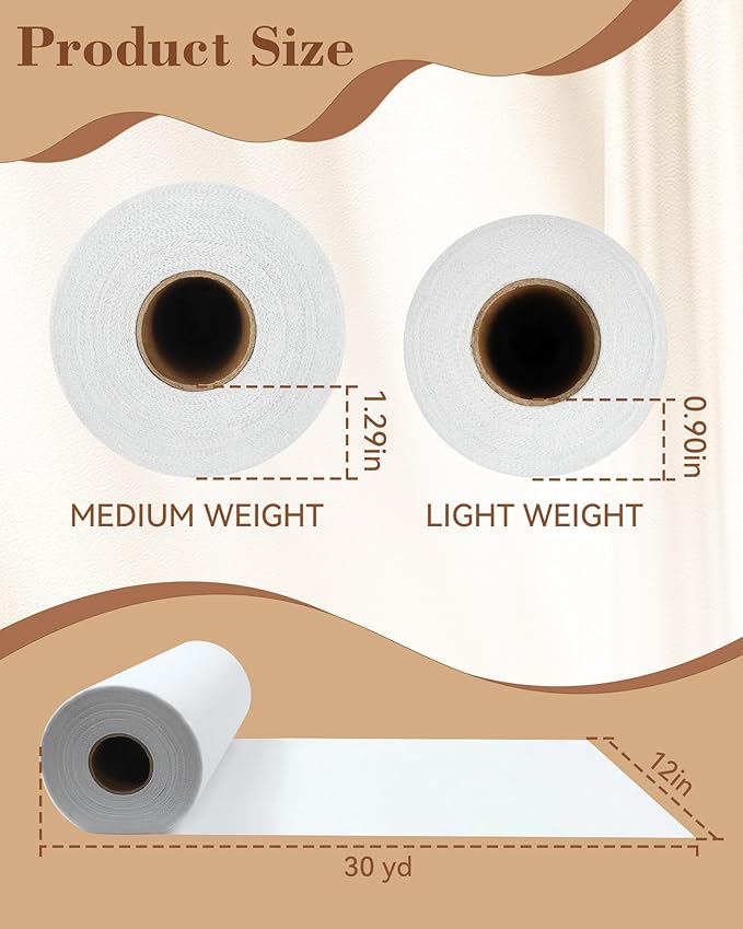 FIVEIZERO Lightweight White Iron-On Non-Woven Fusible Interfacing: 12in x 30yd - Image 2