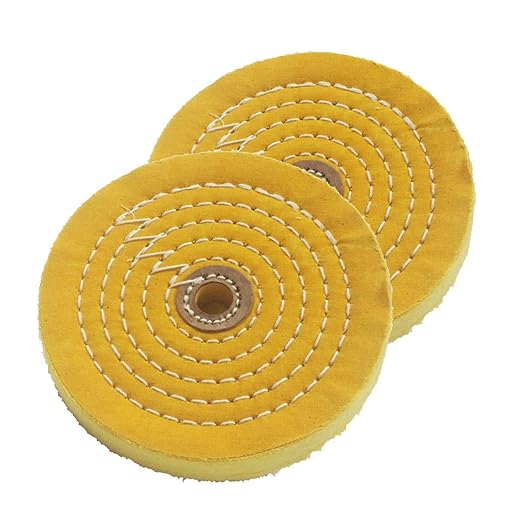 𝐋𝐮𝐨 𝐤𝐞 2 Pcs 6'' Extra Thick Cotton Buffing Wheel - 55 Ply Spiral Sewn Muslin Cotton Polishing Wheel with 1/2'' Arbor Hole for Bench Grinder Table Grinder (Yellow)