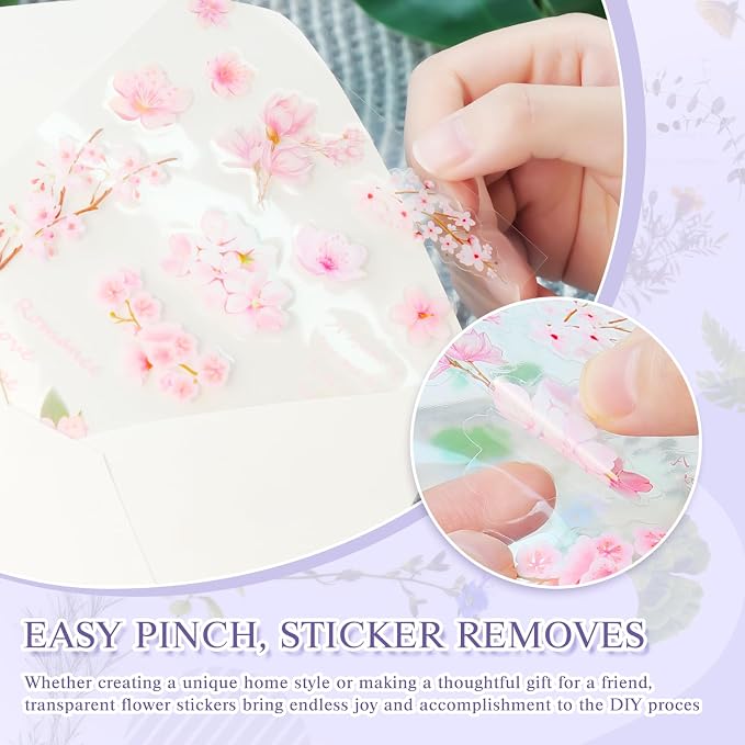 160Pcs Natural Flower Stickers for Scrapbooking, Self-Adhesive Transparent - Image 5