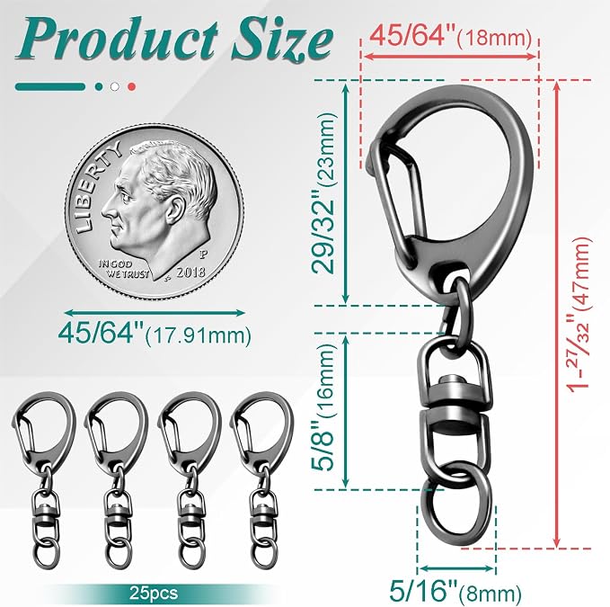 25 Pack Lobster Claw Clasps Keychain Kit, 1.8 Inch Keychain Clip - Image 2