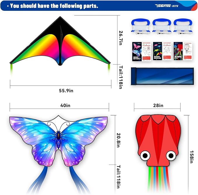 SGftre 3 Piece Set Butterfly Delta Octopus Kites - Image 2
