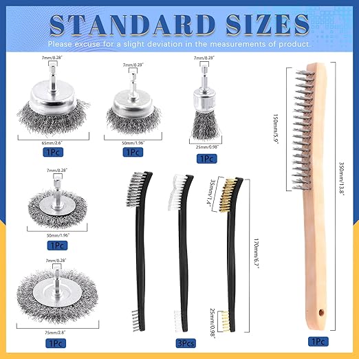 Glarks 9Pcs Wire Scratch Brush Set, Including 5Pcs Wire Wheel Cup Brushes,3Pcs Mini Wire Brush and Stainless Steel Wire Brush for Cleaning Dirt, Rust and Paint Remover