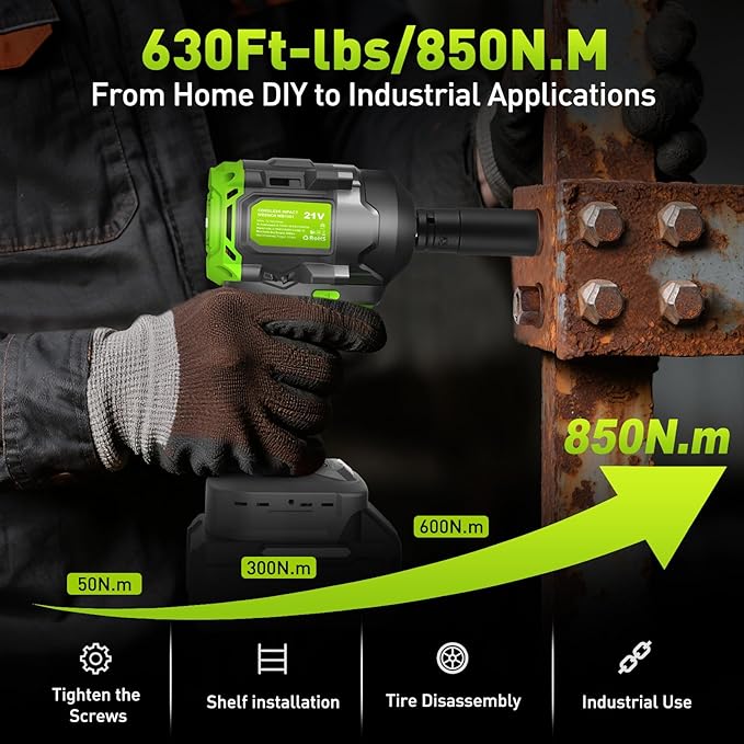 Cordless Impact Wrench, 630Ft-lbs (850N.m) Brushless 1/2 Inch, 2400RPM High Torque Impact Gun with 4 Sockets, Electric Impact Wrench for Car Repairing (Tool Only)