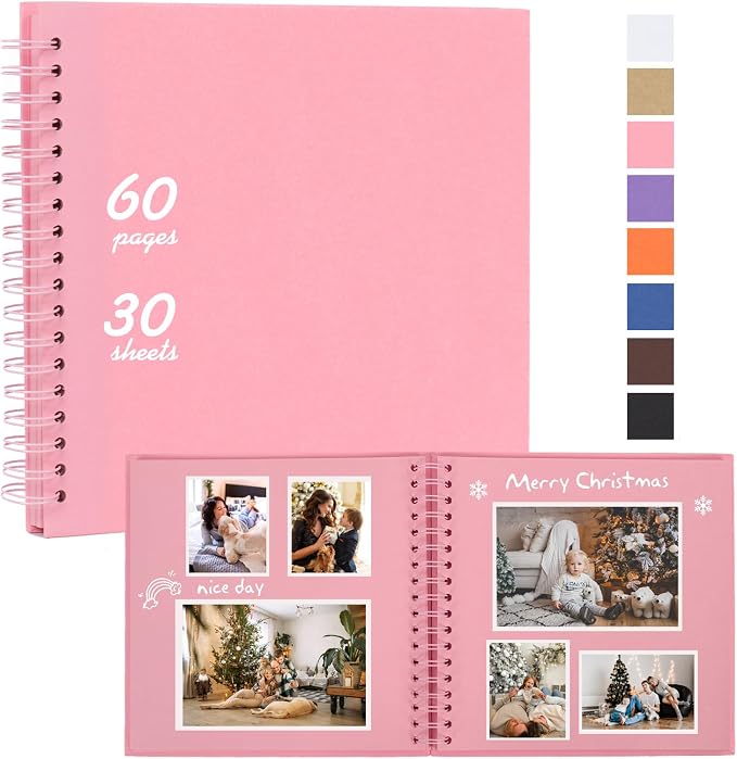 RECUTMS 10x10 Scrapbook Album 60 Page Kraft Paper Wedding Memory Book Pink | by RECUTMS