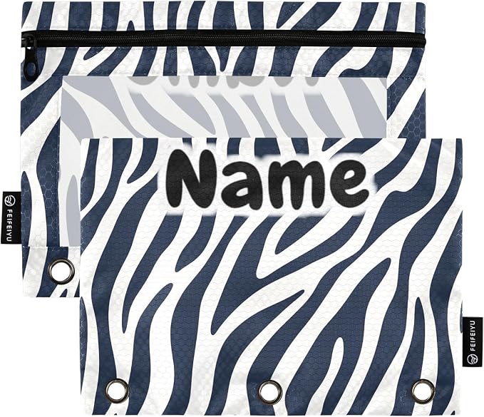 Custom Blue White Zebra Print Pencil Pouch by BOENLE-WELCOMEYOURCOMING